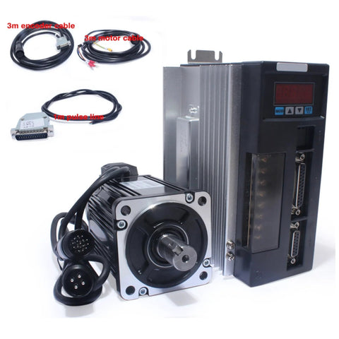 80ST-M03520 220V AC servo motor with brake and AASD-15A driver; includes encoder and motor cables.