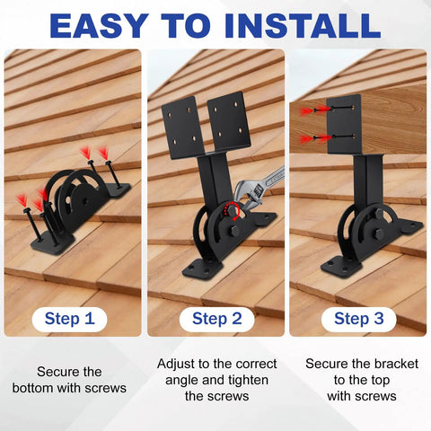 Installation steps for Beefy 3 Pack Roof Riser Brackets Kit With Adjustable Height For 4x4 Pergolas And Gazebos Black Powder Coated Steel.