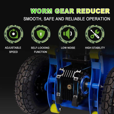 Close-up of the worm gear reducer showcasing adjustable speed, self-locking function, and smooth operation for Heavy Duty Electric Stair Climbing Cart With 1500W Motor And 880LB Capacity Perfect For Moving Fridge, Furniture Or Warehouse Goods Without Breaking Your Back.