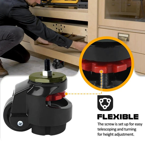 Leveling Casters Retractable Beefy Heavy Duty Set Of 4 One Point Five Inch Wheels With 440 Lbs Total Capacity For Workbenches Machinery And Heavy Furniture Durable M8 Bolts Plate Castors