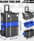 3 Tier Rolling Tool Box With Wheels Portable Stackable Garage Organizer Set Tray Toolbox With Removable Cup Holder Locking Middle Tray Heavy Duty Rollable Tool Storage 20 W X 12 D X 35 H displayed with measurements and sections shown