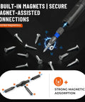 66 In 1 Magnetic Ratchet Screwdriver Set with S2 Steel Bits, shown with magnet-assisted connections to screws and bits diagram.