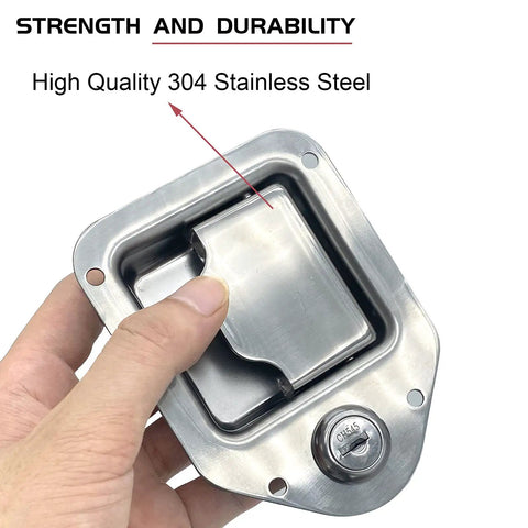 Beefy Heavy Duty Toolbox Latch 3/8 By 3-1/4 Inch Stainless Steel Paddle Lock for RV Camper Trailer Doors close-up