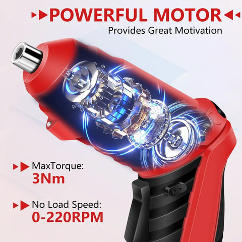 Close-up of a 3.6V USB Electric Screwdriver with internal mechanism visible, part of the Everyday Home Tool Kit for DIY projects and beginners.
