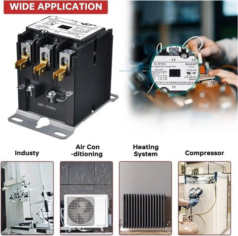 Three Pole 40 Amp 240V AC Definite Purpose Contactor for Air Conditioner Condenser applications