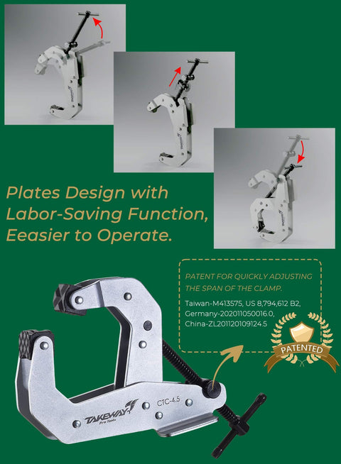 Deep Throat Welding And Fabrication Clamp With T-Handle, Multi-Purpose Lever Clamp For Secure Hold, Cantilever Arm Clamp, 4.5-Inch Opening, Quick Release, Heavy-Duty Forged Steel displayed.