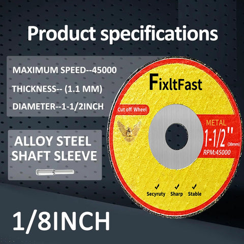 FixltFast metal cut-off wheel, 1-1/2 in diameter, 1/8 in thick, fiberglass reinforced, for rotary tools; 11-pack