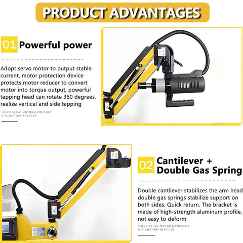 Badass Heavy Duty Electric Tapping Machine Featuring A Slick Flexible 1000Mm Arm Plus Smart Touch Display for 360-degree tapping.