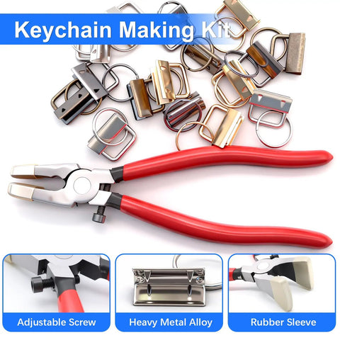 40Pcs Key Fob Hardware Set 1 Inch Kit With Glass Running Pliers For Wristlet Keychains And Lanyards, 4 Color Keychain Making Supplies