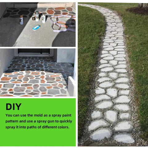DIY paths created with Oversized Reusable Concrete Path Molds For DIY Garden Walkways And Pavers, spray painted stone look
