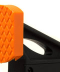 Close-up of orange pad on Two Pack Quick Release Track Saw Clamps With 7.5 Inch Opening And 2.5 Inch Throat, Easy Release Buttons