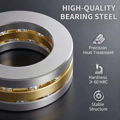 Close-up of Six Pack F8-19M Thrust Ball Bearings 8mm Bore 19mm OD 7mm Width With Washers showcasing precision steel and structure.