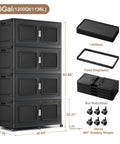 4 Pack Kickass 1200 Qt 300 Gal Stackable Storage Bins With Lids, black heavy duty plastic storage drawers with measurements.
