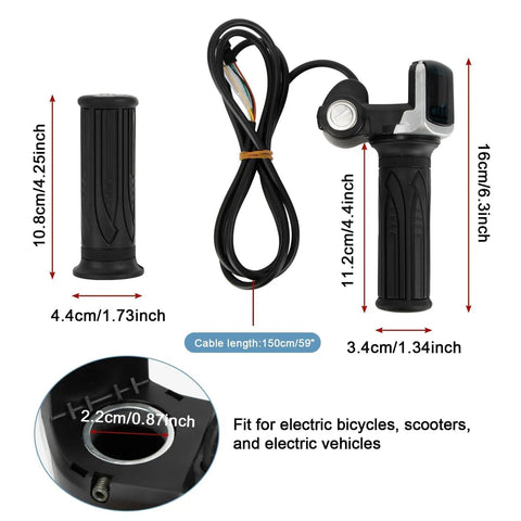 Half Twist Throttle For 22mm Handlebars 48V With LED Display And 2 Lock Keys Ideal For Ebikes Motorcycles And Scooters Easy Install And Precise Power Control For 48V Systems Compatible With Most 48V Electric Bikes