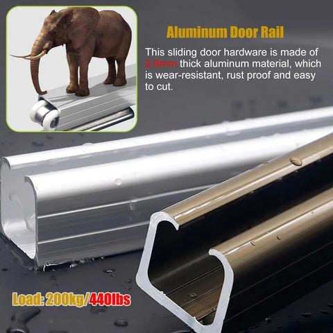 Silver Pocket Door Hardware Kit With Track Soft Close For Bifold Sliding Barn Doors Beefy Box Rail System For Ceiling Or Wall Mount Fits 30 50mm Door Thickness Available In 8 Ft 10 Ft 12 Ft 16 Ft 20 Ft 24 Ft 28 Ft 30 Ft Length