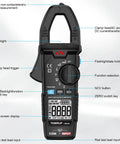 True RMS Clamp Meter For Auto Ranging 6000 Counts With 600A Capacity And Built In Flashlight Backlight Measures NCV AC DC Voltage And Current Continuity Capacitance Diode Resistance And Temperature For Car Home And Industrial Fixes, black clamp meter