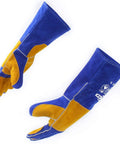 Blue 16 Inch Welding Gloves Fire Resistant Leather With Double Layer Padding For Stick Welders MIG Flux Core Forge