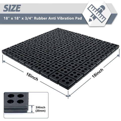 18x18 inch Badass Heavy Duty Rubber Anti Vibration Pads For Washers And Dryers with a 3/4 inch thickness used for shock absorption.