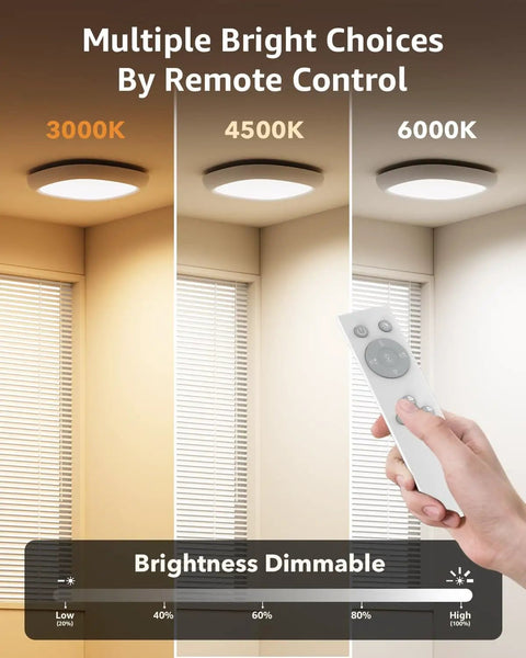 Rechargeable Motion Sensor Ceiling Light With Remote And Wireless No Wiring LED Shower Light demonstrating color temps and brightness.