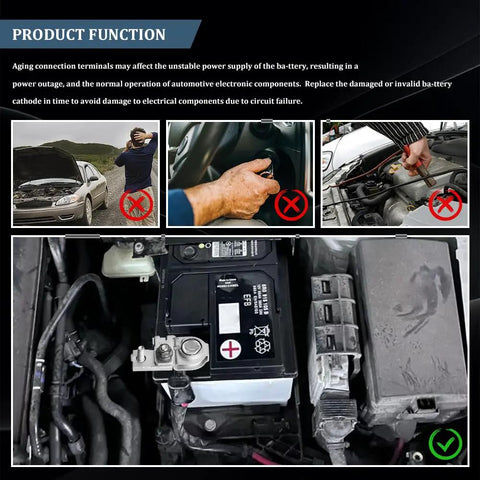 Rock Solid Galvanized Copper Battery Terminal Connector And Cable End With Locking Nuts And Top Post Positive Replacement Built Tight For Hyundai Genesis Kia Rigs installed on car battery.