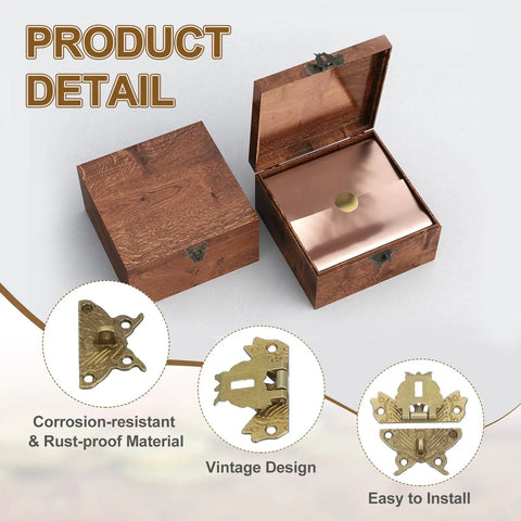 Heavy Duty Vintage Butterfly Hasp Latch Kit For Decorative Wooden Boxes And Jewelry Cases Boasting A Hella Nice Yellow Bronze Finish with corrosion-resistant vintage hinges.