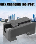 250 107 Quick Changing Tool Post Holder Built Tough For CNC Lathes High Carbon Steel Machining Fixture For Metalworking Heavy Duty Lathe Accessory High Strength Industrial Grade, 250-107 marked holder close-up