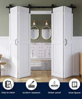Space Saving Bifold Barn Door Kit 60 By 84 Inches White MDF Bi Fold Sliding Closet Doors With Hardware Included No Sweat Install