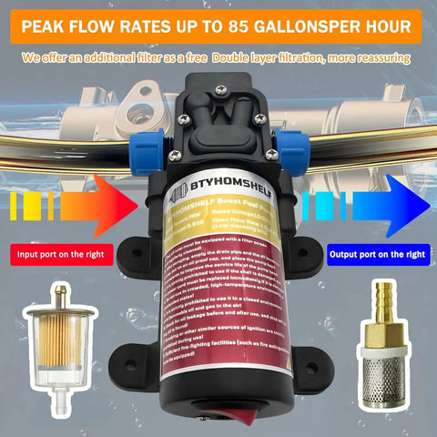 12V Fuel Transfer Pump Set For Gasoline And Diesel, Electric Pump That Hauls 85 GPH With A 70W DC Copper Motor, diagram