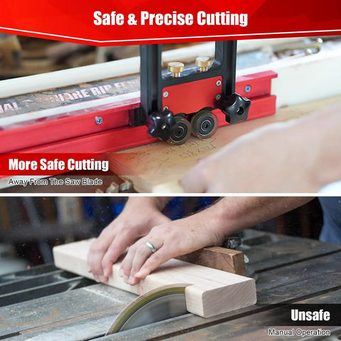 Adjustable Bearing Roller Featherboard Feeder for Table Saw with Aluminum Alloy 5mm Stroke and Double Wheel Pro Grade Woodworking Jig in use