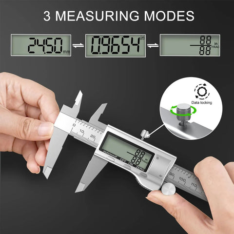 Digital Calipers Measuring Tool With Large LCD Screen, Stainless Steel, Auto Off, Splash Proof, 6 Inch, Handheld
