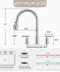 Dimension diagram of FORIOUS 2-Handle Kitchen Faucet with Pull Down Sprayer, Brushed Nickel, showcasing size details.