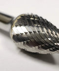 Half Inch SG 13 Carbide Burr Pointed Tree Double Cut For Metalworking And Deburring, close-up view of burr tip