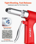 Heavy Duty Pneumatic Rivet Gun Kit With Five Jaw Sets For Quick Fastening Hella Durable Air Riveter showing hardened jaws and trigger action.