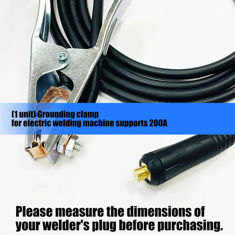 Heavy Duty 200A Ground Clamp With Thick Rubber Insulation And Firm Grip Handle For Safe Welding Jobs Providing Reliable Earth Connection And Durable Performance, featuring metallic jaws and heavy cable.