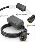 Top Shelf 8 Foot 7 Way Trailer Wiring Harness With Reinforced Nylon Junction Box For RV Pickup, featuring sturdy junction box and heavy-duty plug.