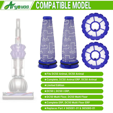 2 Pack HEPA Post Motor Filters And 2 Pack Pre Motor Filters Replacement For Dyson DC50 Animal And Multi Floor Vacuum Cleaner