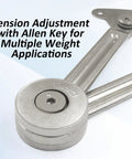 Soft Close Cabinet Hinges 2 Pack Zinc Alloy Lid Support Stays featuring tension adjustment with Allen key for various weights.