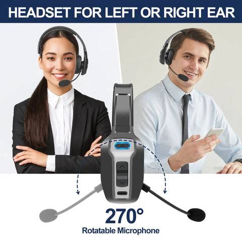 Trucker Bluetooth Headset V5.2 Wireless With AI Noise Canceling Microphone, On Ear Bluetooth Headphones For Drivers Office And Call Centers, Two Device Pairing, Mute Button, Comfortable Fit, Black