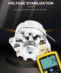 High Output 100 Amp One Wire Alternator Replacement For GM 305 350 SBC Small Block And Big Block V8 with voltage stabilizer shown
