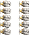 Brushed Nickel Interior Door Knobs Set For Bedroom And Bath Satin Ball Privacy Knobs No Key Needed Inside Thumb Turn Lock Easy Install Durable Stainless Steel 10 Pack, front view
