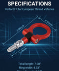 Heavy Duty Car Front Bumper Tow Hook Forged Steel Towing Pull Ring European Thread Screws On Mount measurements 7.08 x 4.33 inches