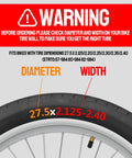 Warning with dimensions for Two Pack 27.5 Inch Bike Tubes Fits 27.5 By 2.125 To 27.5 By 2.40 Heavy Duty Butyl Inner Tubes With 32mm Schrader Valve