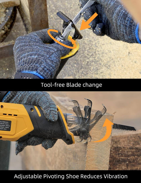 Brushless Cordless Reciprocating Saw With 3-Speed Settings, 0-3000 RPM, featuring tool-free blade change and pivoting shoe