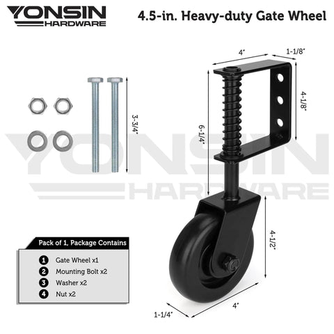 Beefy Heavy Duty Spring Loaded Gate Caster With Bearing, 360 Degree Swivel Drag Wheels, 200 Lb Capacity, components.