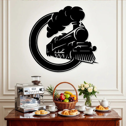 Steam Locomotive Metal Sign Wall Art Solid Iron Silhouette Badass Industrial Railroad Themed Decor For Living Room Bedroom Man Cave
