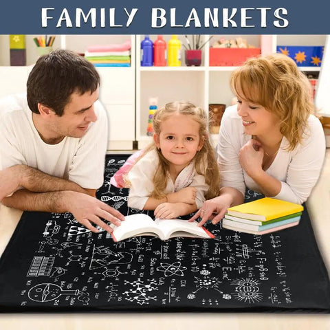 Family enjoying Chalkboard Math And Physics Equations Blanket For Couch And Bed Ultra Soft Flannel Throw Lightweight Cozy Plush