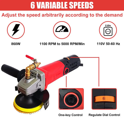 Pro Grade Wet Polisher With 4 Inch Diamond Polishing Pad Kit Six Variable Speeds From 1100 To 5000 RPM 860W 110V Low Noise Buffer