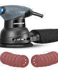 Workhorse 2.0 Amp 5 Inch Random Orbit Sander With 12000 OPM Quick Sandpaper Change Ergonomic Grip Includes 12 Sanding Papers
