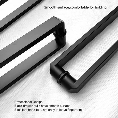 Heavy Duty Sliding Barn Door Handle Set With Double Side Pull for Front Entrance Doors, black aluminum alloy, smooth design detail.