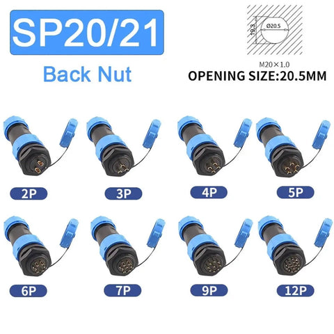 Waterproof Panel Mount Back Nut Connectors Kit SP13 SP16 SP17 SP20 SP21 IP68 Socket for Electrical Wiring 7Pole SP20 SP21